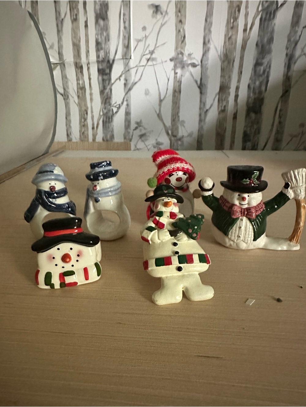 Set of 6 Vintage Ceramic Christmas Snowman Napkin Rings Holiday Table Decor